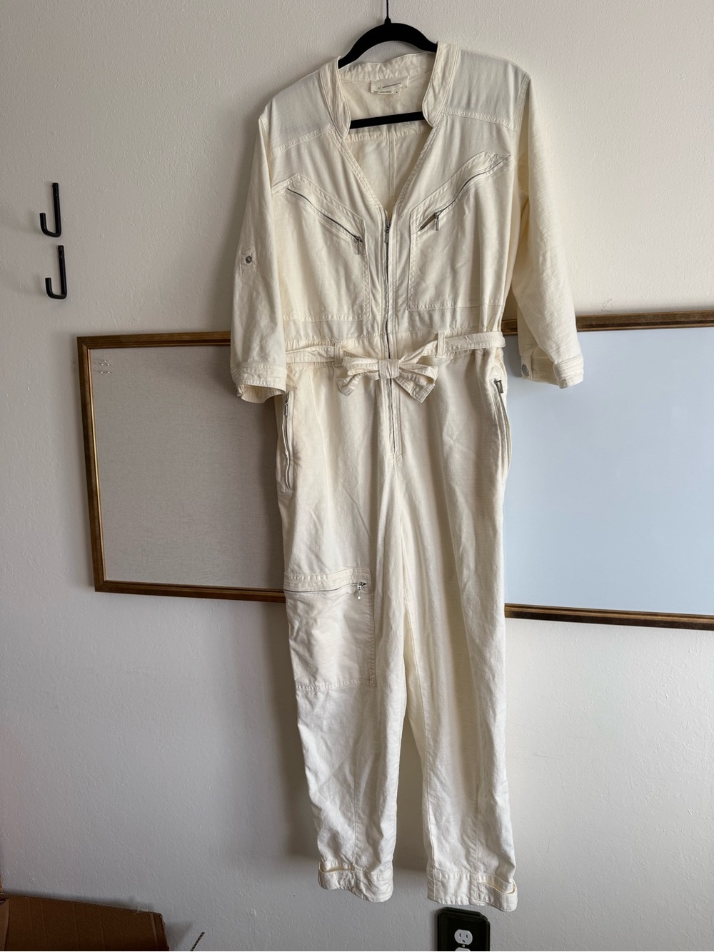 Anthropologie Women's Cream Utility Jumpsuit